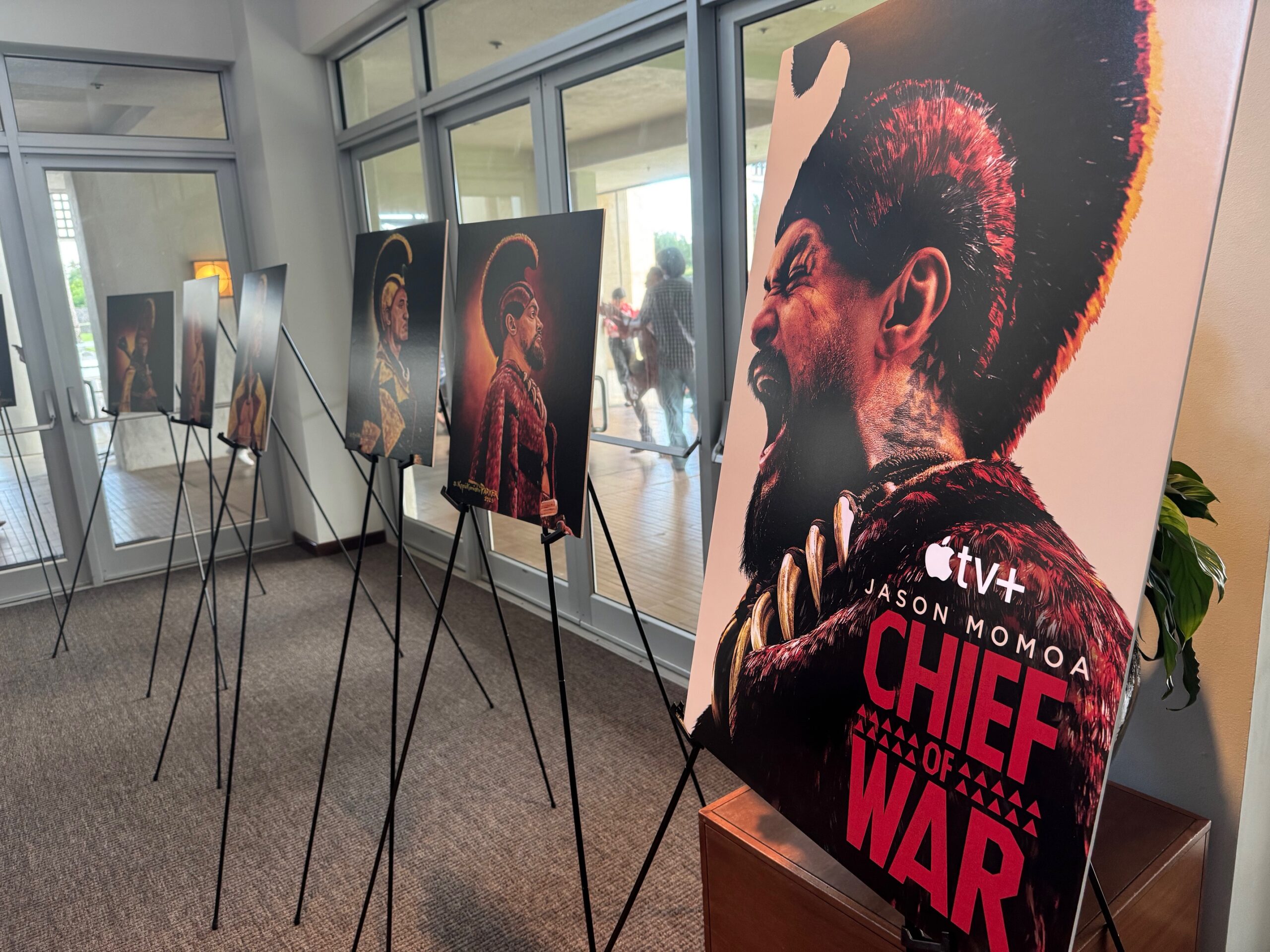 Paintings of the characters from "Chief of War" were on display Sunday in the lobby of the Maui Arts & Cultural Center. HJI / ROB COLLIAS photo