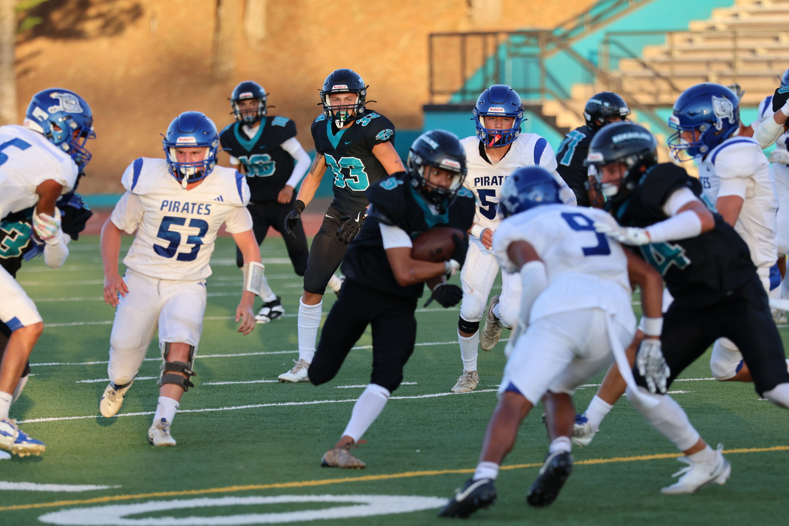 King Kekaulike's Nainoa Mata runs with the ball against Morro Bay on Saturday. Na Ali'i defeated the Pirates 68-41. REID YAMAMOTO photo