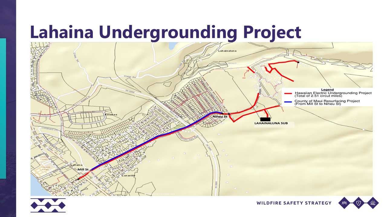A map of the 2.5-mile underground electrial hardeing project that Hawaiian Electric has planned to install on Lahainaluna Road. Graphic courtesy of Hawaiian Electric