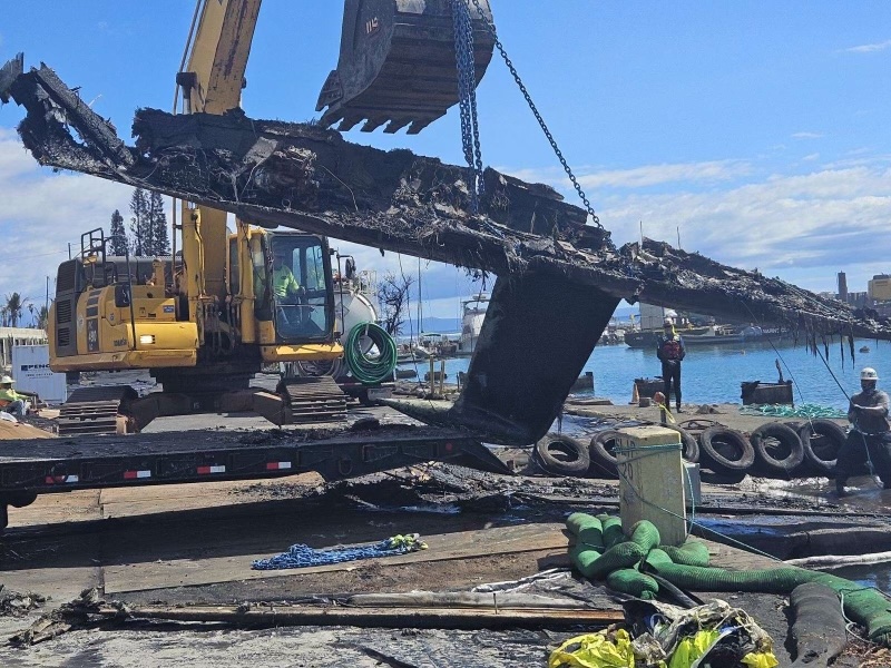 The GungHo, a Lidgard 37 boat, is shown here after it was destroyed in Lahaina Harbor after burning in the Lahaina wildfire on Aug. 8, 2023. Courtesy photo