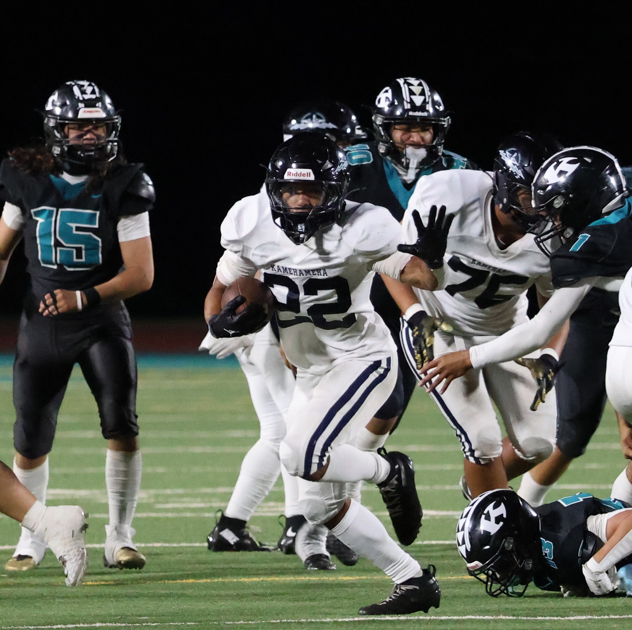 Kamehameha Schools Maui's ran for 212 yards and scored three touchdowns in the Warriors' 41-7 win over King Kekaulike at King Kekaulike Stadium on Friday. REID YAMAMOTO photo