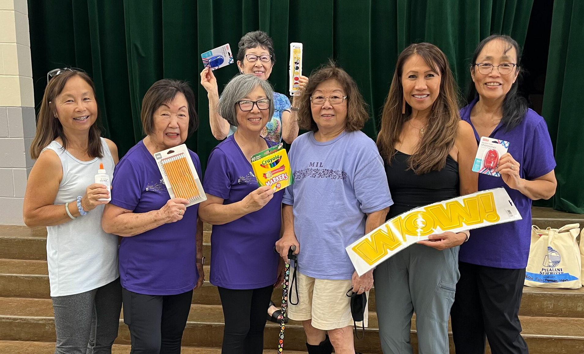 Faith Ito (middle back) helped to sort donated school supplies at Pukalani Elementary School with her sisters from Alpha Delta Kappa, an educational sorority. Courtesy photo