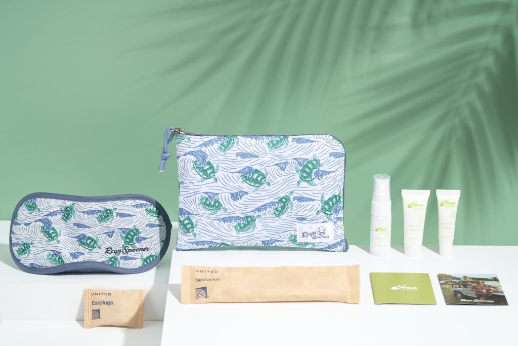 Reyn Spooner amenity kits available this month for United business class passengers