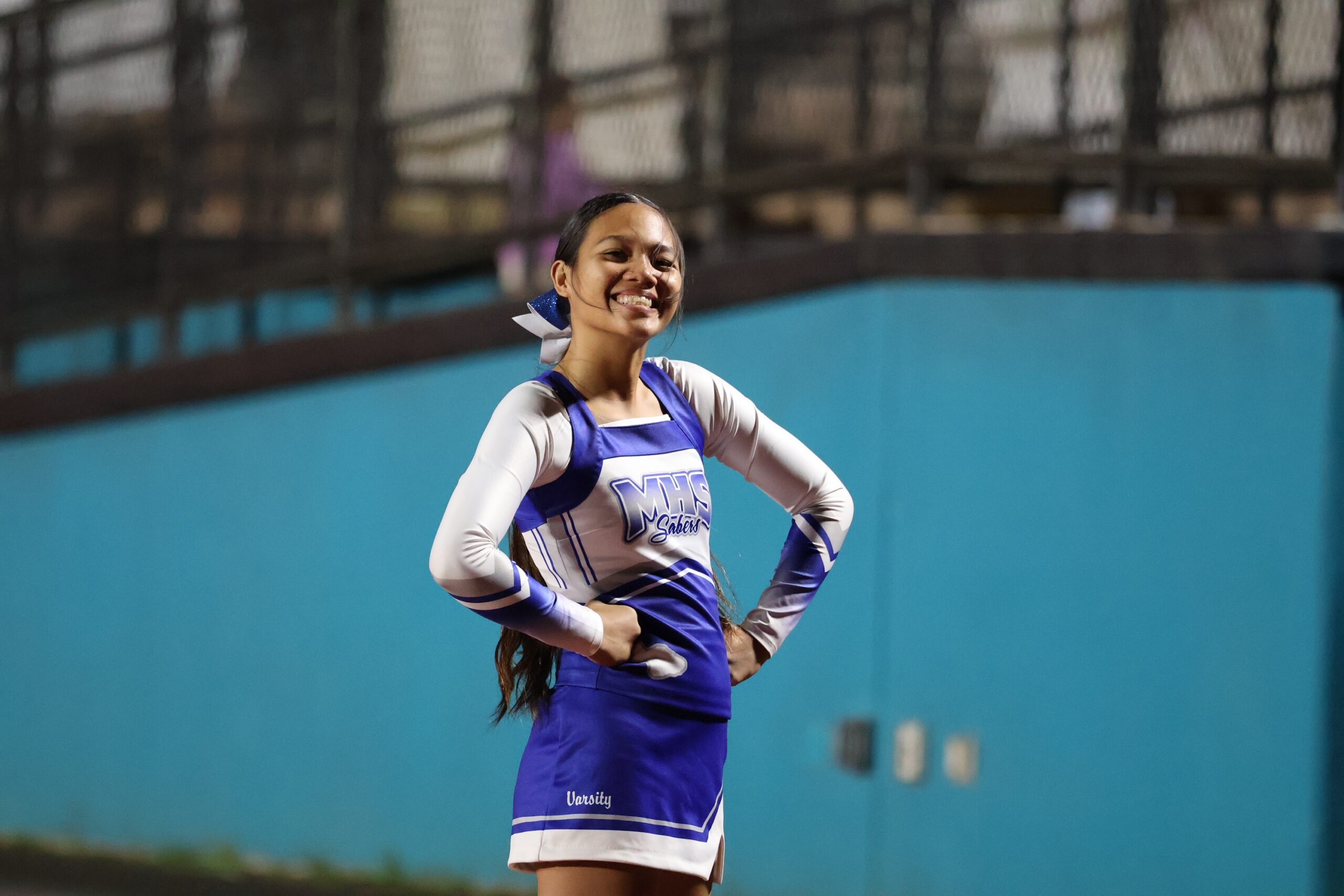 Maui High School's Kyla Acob was one of five Sabers cheerleaders who cheered at her final football game on Saturday at King Kekaulike Stadium. REID YAMAMOTO photo