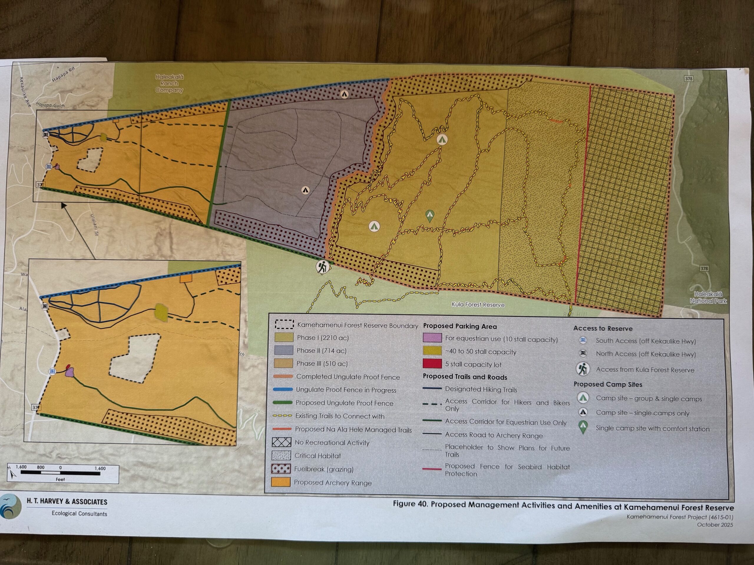 This is a photo of the map of Kamehamenui, a 3,434-acre parcel of conservation land in upper Kula. HJI / ROB COLLIAS photo