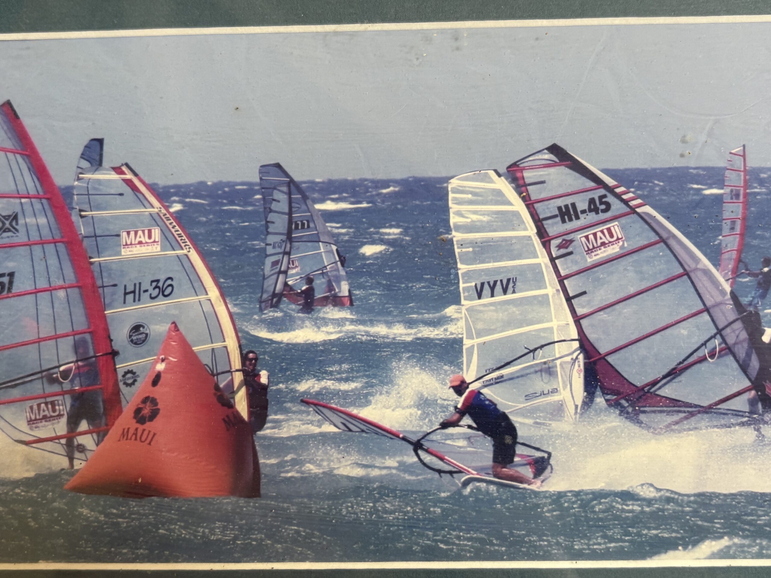This screenshot shows competitors at the U.S. Windsurfing Nationals in 2019 at Kanahā Beach Park. Courtesy photo