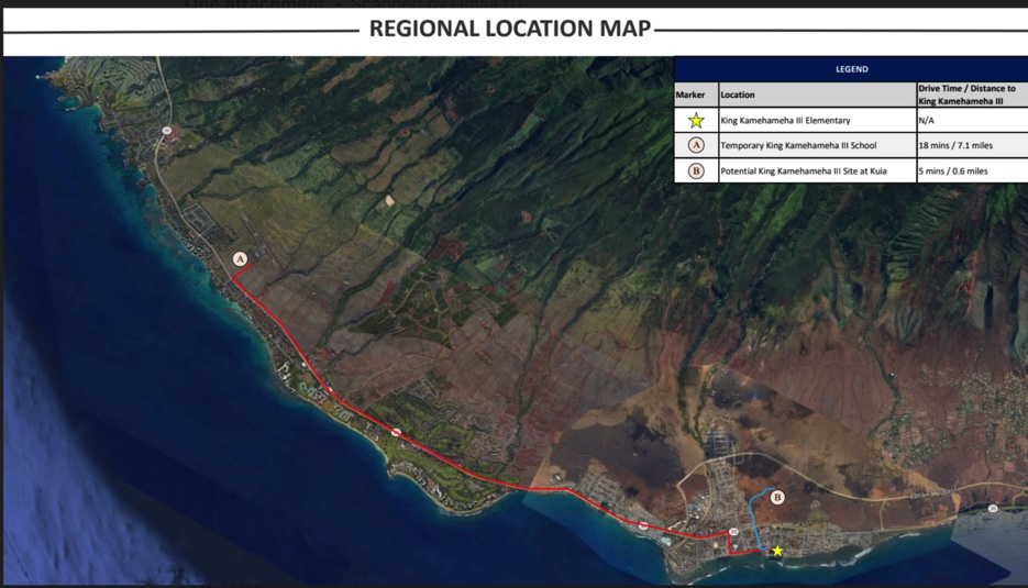 The regional location map shows the regional location of the proposed King Kamehameha III Elementary School. Hawai'i Department of Education rendering