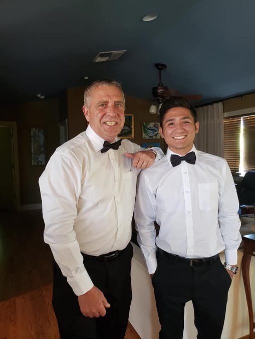 Paul Tonnessen and Nick Mendez dressed in tuxedos for a VIP dinner in this 2022 photo. Courtesy photo