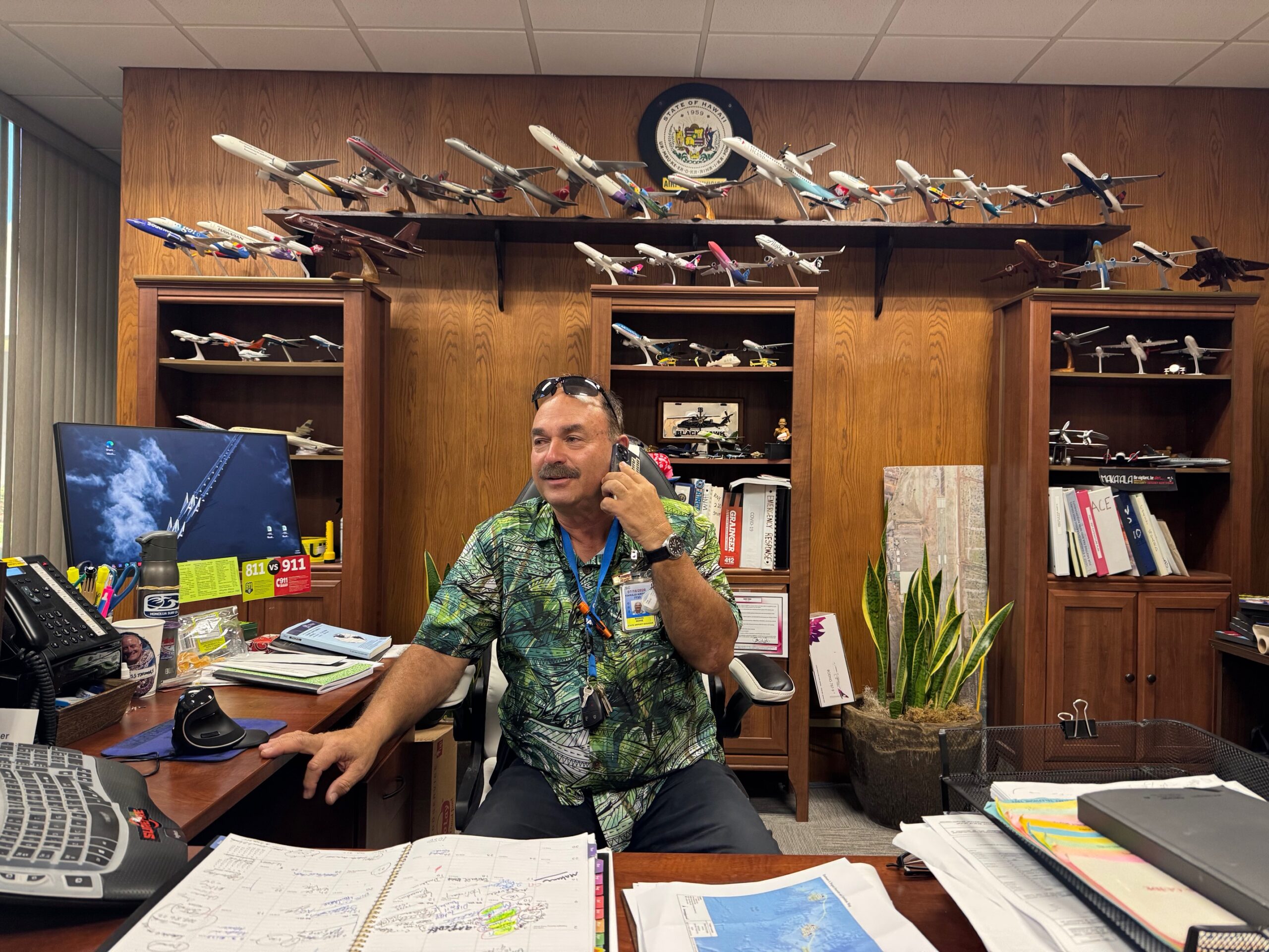 Marvin Moniz, Hawai'i Department of Transportation district manager for six Maui County airports, is shown in his office at Kahului Airport on Monday. HJI / ROB COLLIAS photo