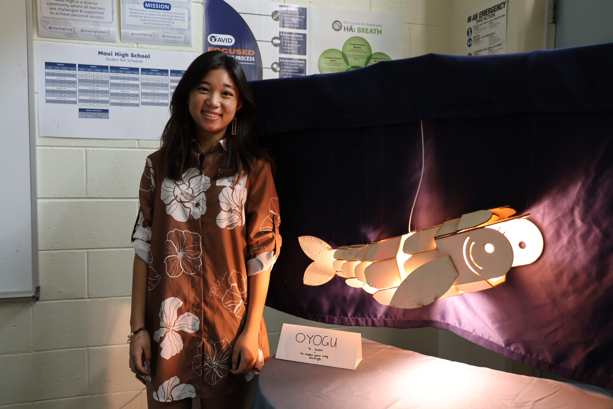 Maui High School senior Naomi Tokishi, an architectural design student, shows her creative design project on Friday. ALEIZAY ANGEL photo