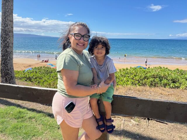 Hanna Jewell and her 3-year-old grandson Noa enjoyed their first visit to Kama'ole Beach Park III on Monday. HJI / ROB COLLIAS photo