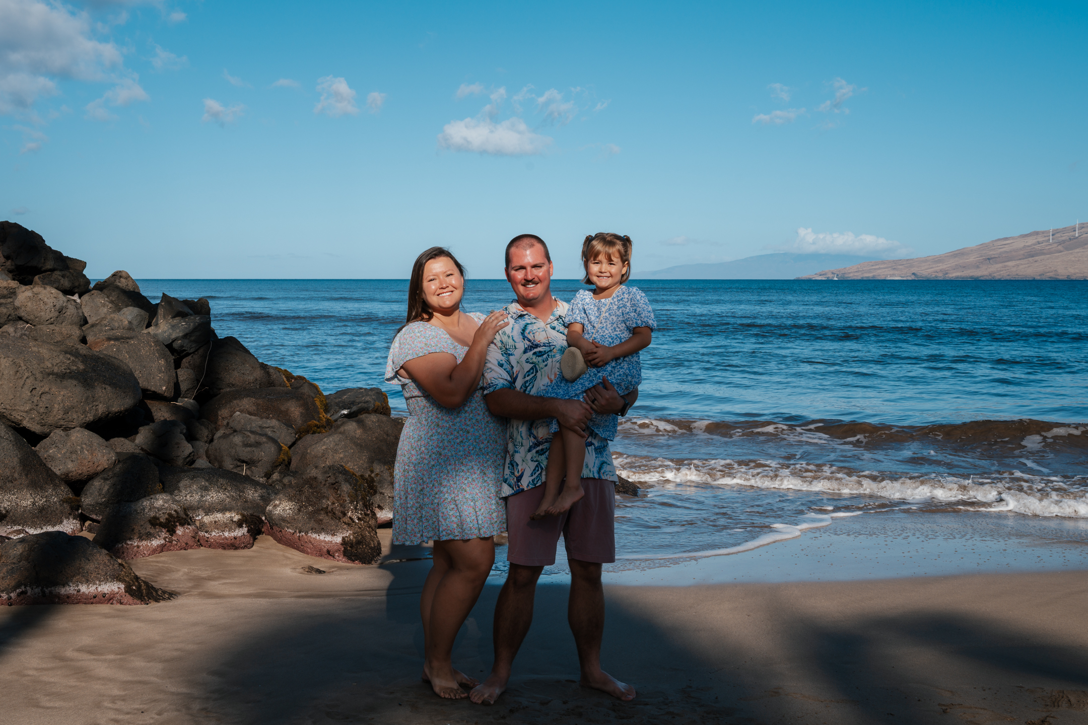 From left, Vera Brun, Chris Brun and their daughter Cora have gone to six birthday parties at Kama'ole Beach Park III in 2025. Courtesy photo