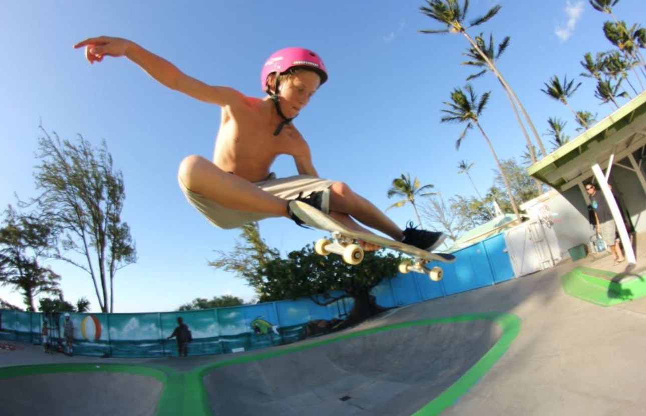 This shot shows Lyon Farrell rollerskating at Paia Youth and Cultural Center. Farrell is now 27 years old and set to compete in the Milan Cortina Winter Olympics in slope style and big air events in for New Zealand beginning next week. Courtesy photo