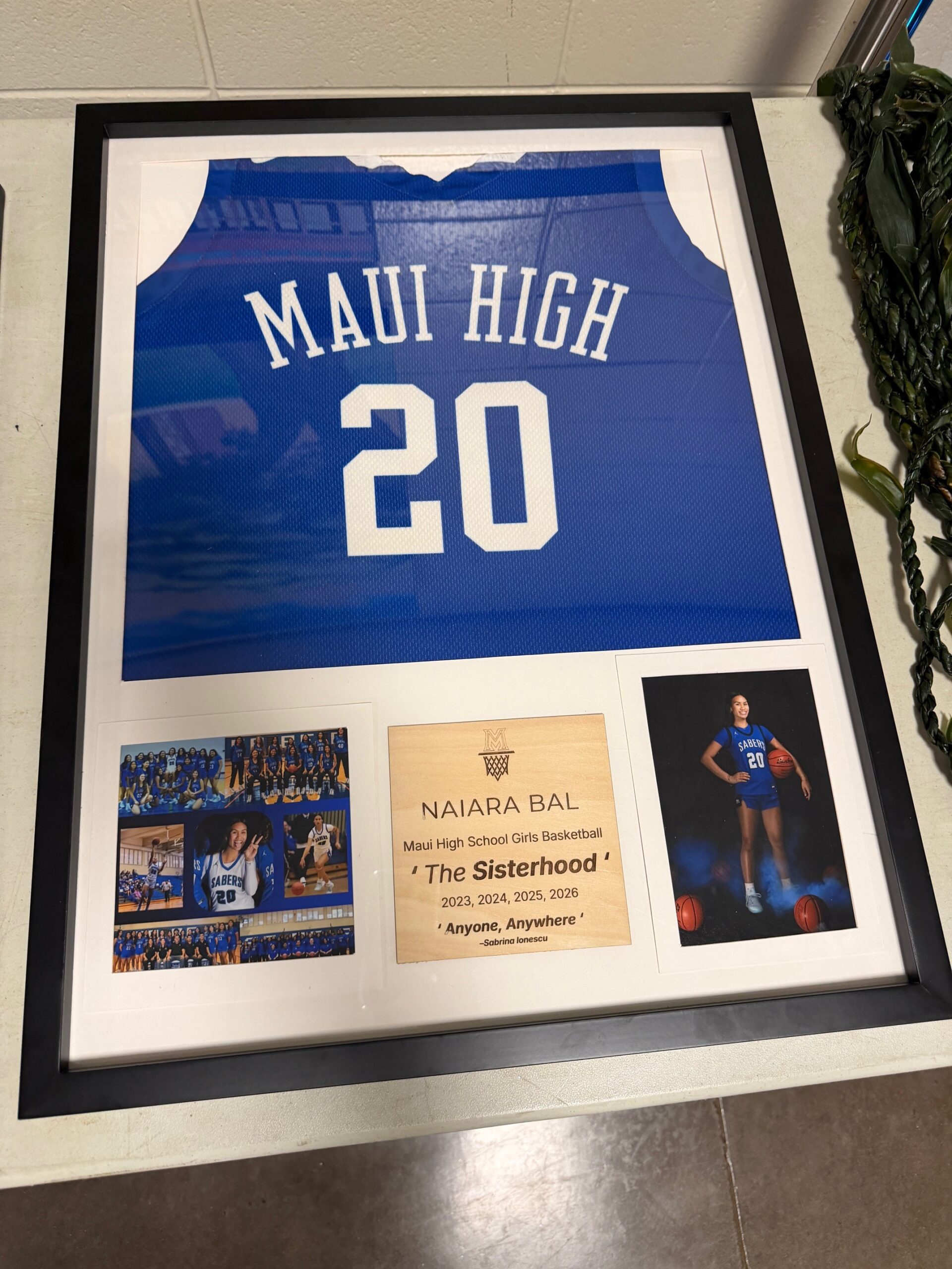 Naiara Bal's Maui High School jersey was presented to her on Tuesday during her senior night, a 53-11 win over Lahainaluna on Tuesday. REID YAMAMOTO photo