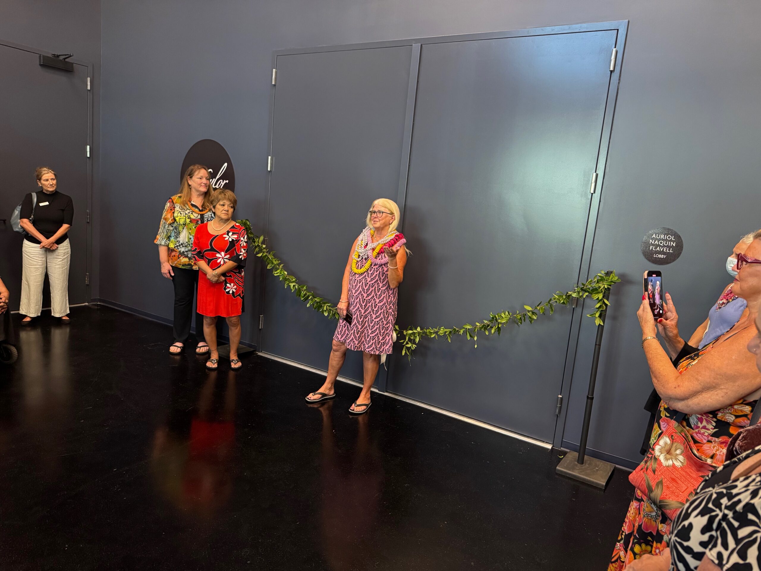 Philanthropist Susan Naylor stands in the lobby of The Naylor Theatre on Jan. 7, 2026, prior to the facility's official opening night that started with a lei cutting. HJI / ROB COLLIAS photo