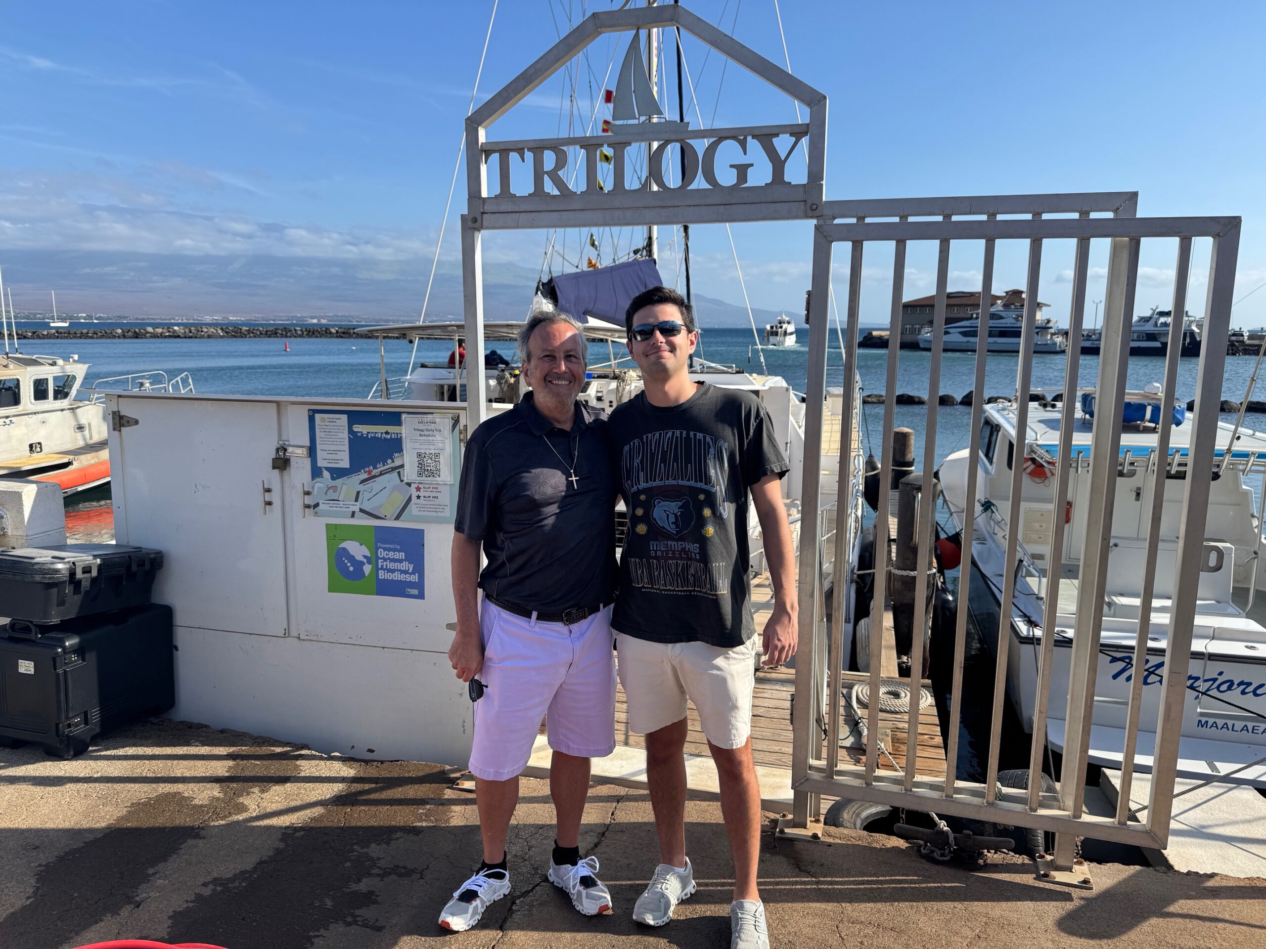 Dave Treinen of Omaha, Neb., and Wesley Mims of Memphis, Tenn., were part of a 12-member family trip that enjoyed a whale watch on Tuesday. HJI / ROB COLLIAS photo