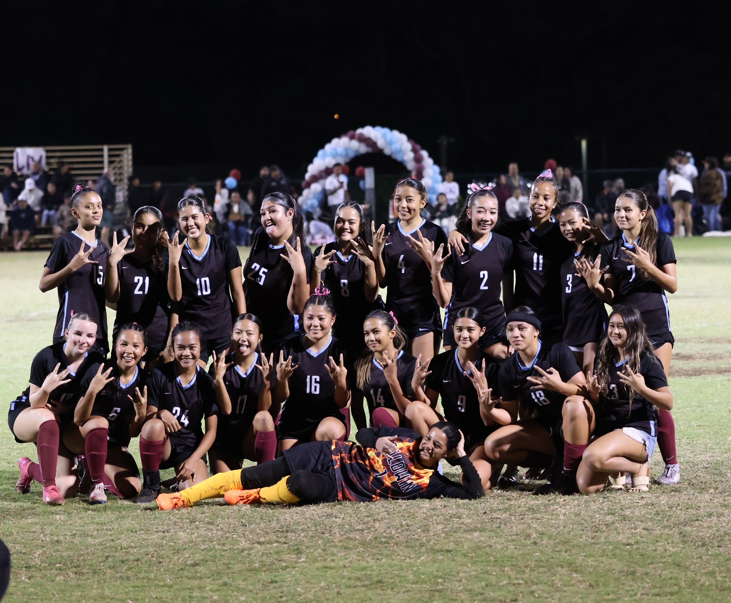 The Baldwin High School girls soccer team celebrates its first Maui Interscholastic League championshipos sincew 2017 after their 0-0 tie with Kamehameha Mauio clinched the title. REID YAMAMOTO photo