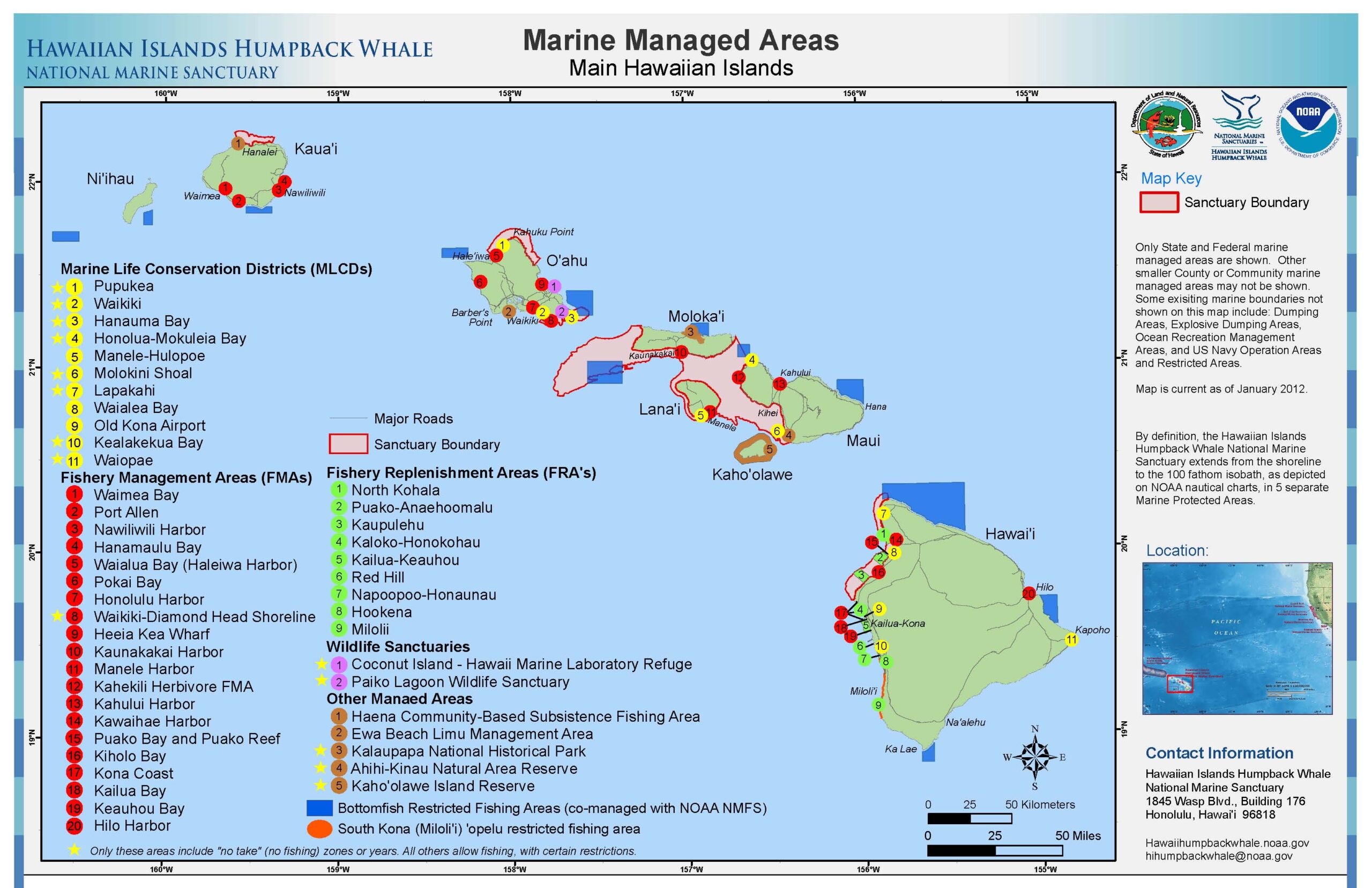 This map is of the Hawaiian Islands Humpback Whale National Marine Sanctuary that officially started when it was designated by the U.S. Congress on Nov. 4, 1992, to protect humpback whales and their crucial mating/calving habitats in the Hawaiian Islands. Photo courtsey of NOAA