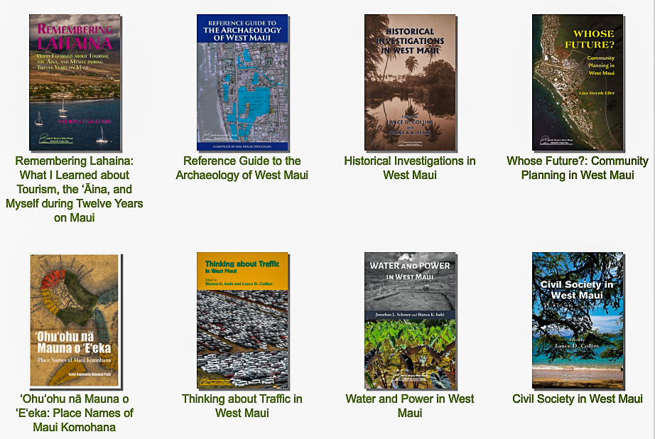 Some of the 19 current books in the West Maui Book Series. 