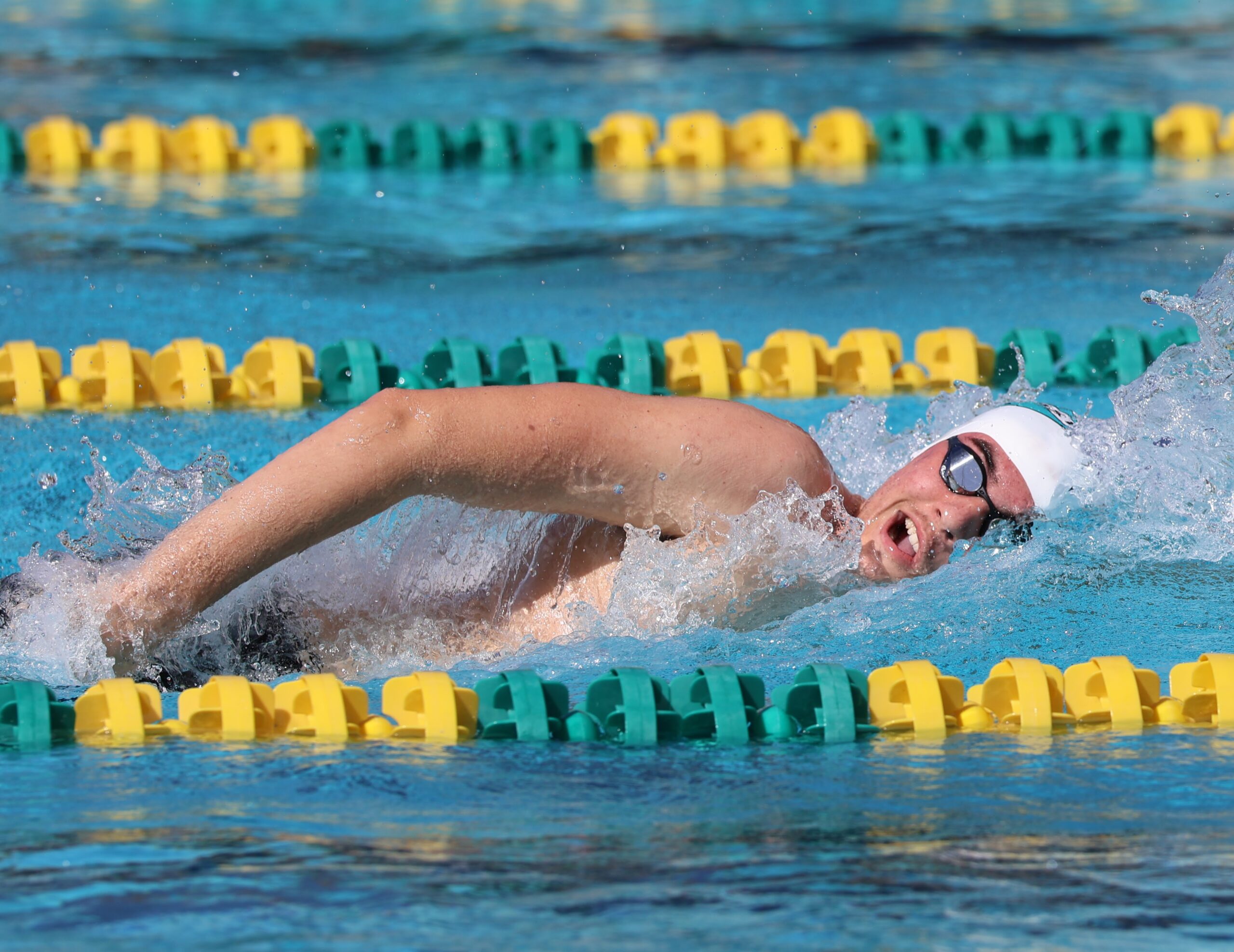 King Kekaulike High School senior Xander Hurst swims the 200-yard freestyle on his way to a win Saturday at the MIL swimming and diving championships. Hurst finished the race in 1 minute, 43.79 seconds. REID YAMAMOTO photo