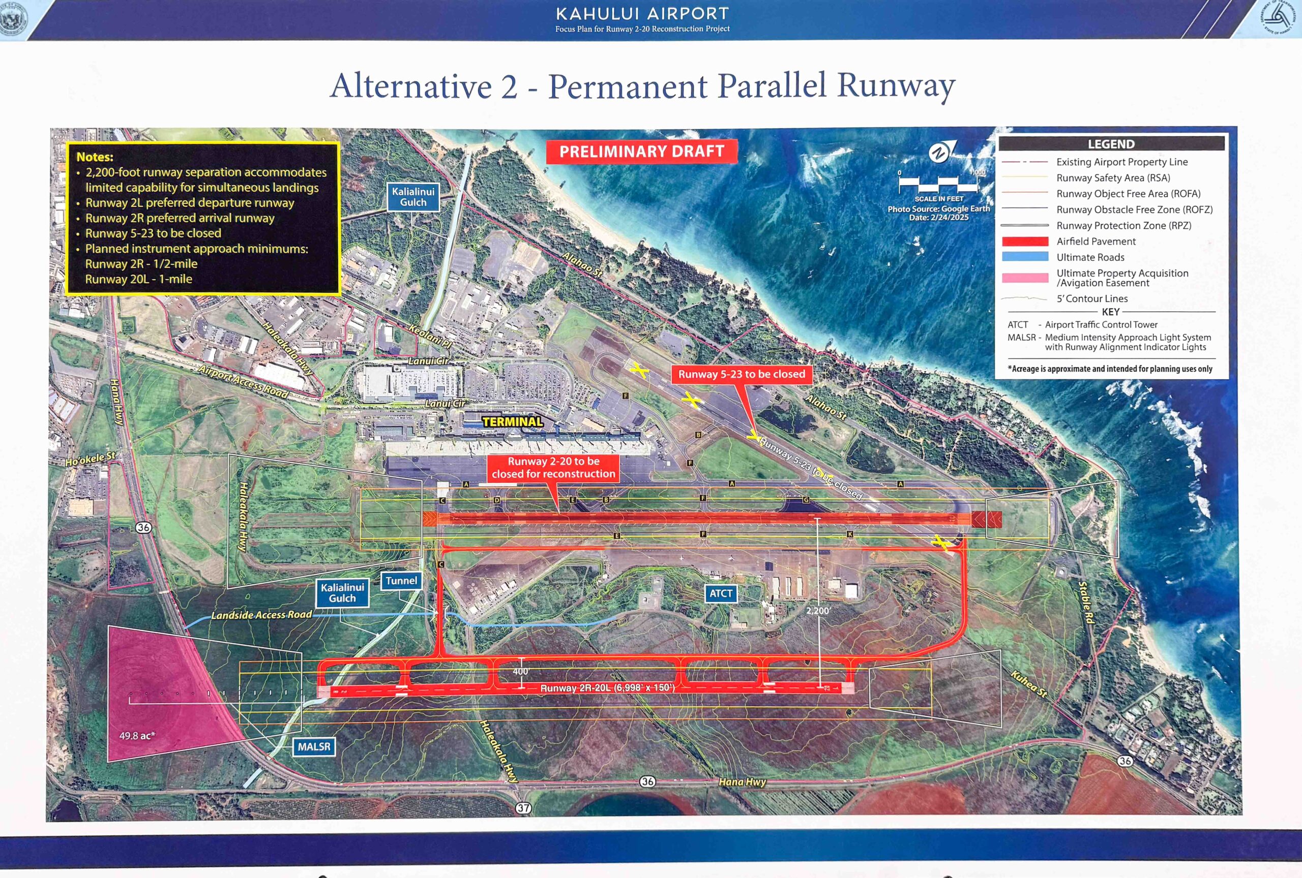 Alternative 2 of the Kahului Airport Runway Reconstruction (Map: Hawaiʻi Department of Transportation)