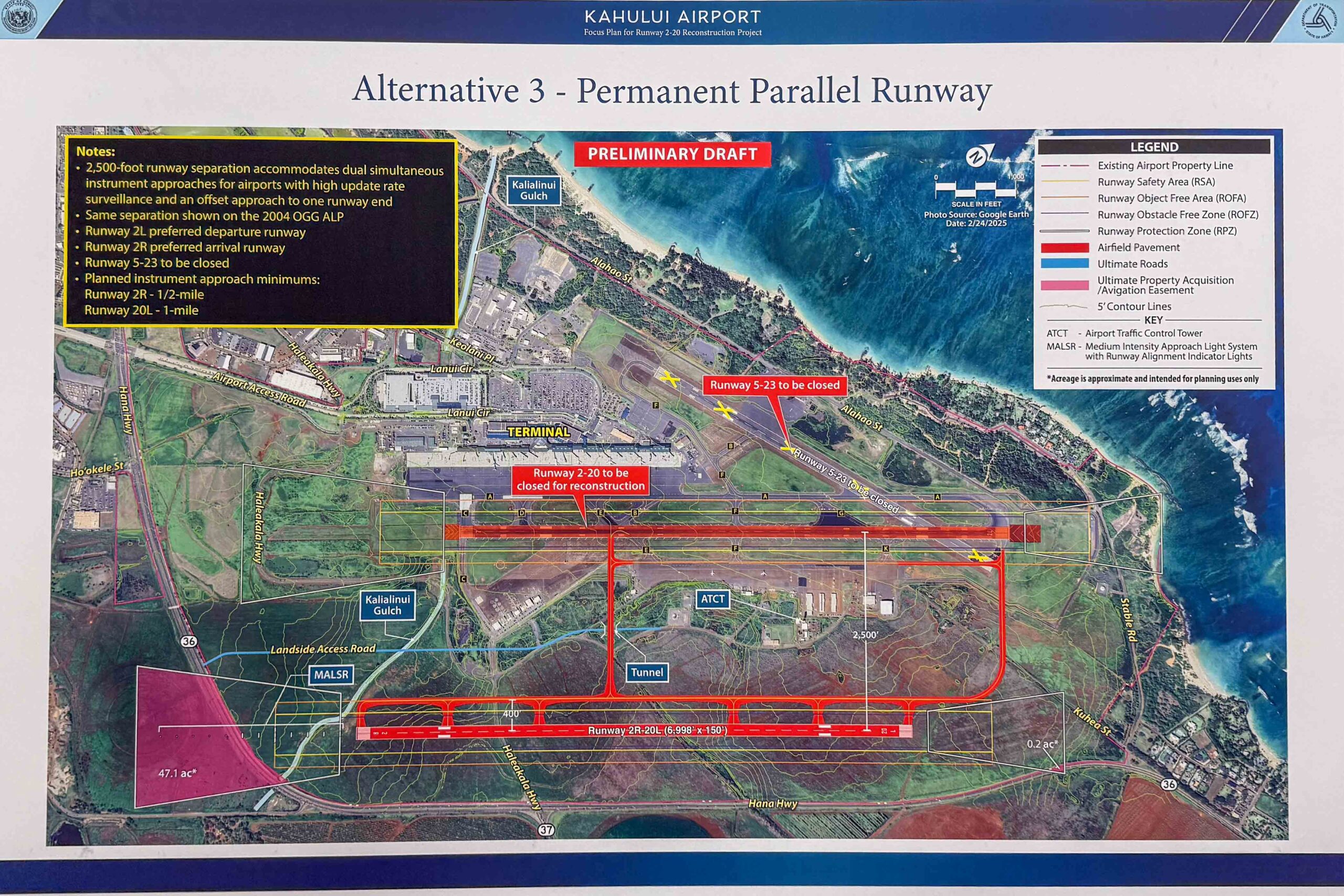 Alternative 3 of the Kahului Airport Runway Reconstruction (Map: Hawaiʻi Department of Transportation)