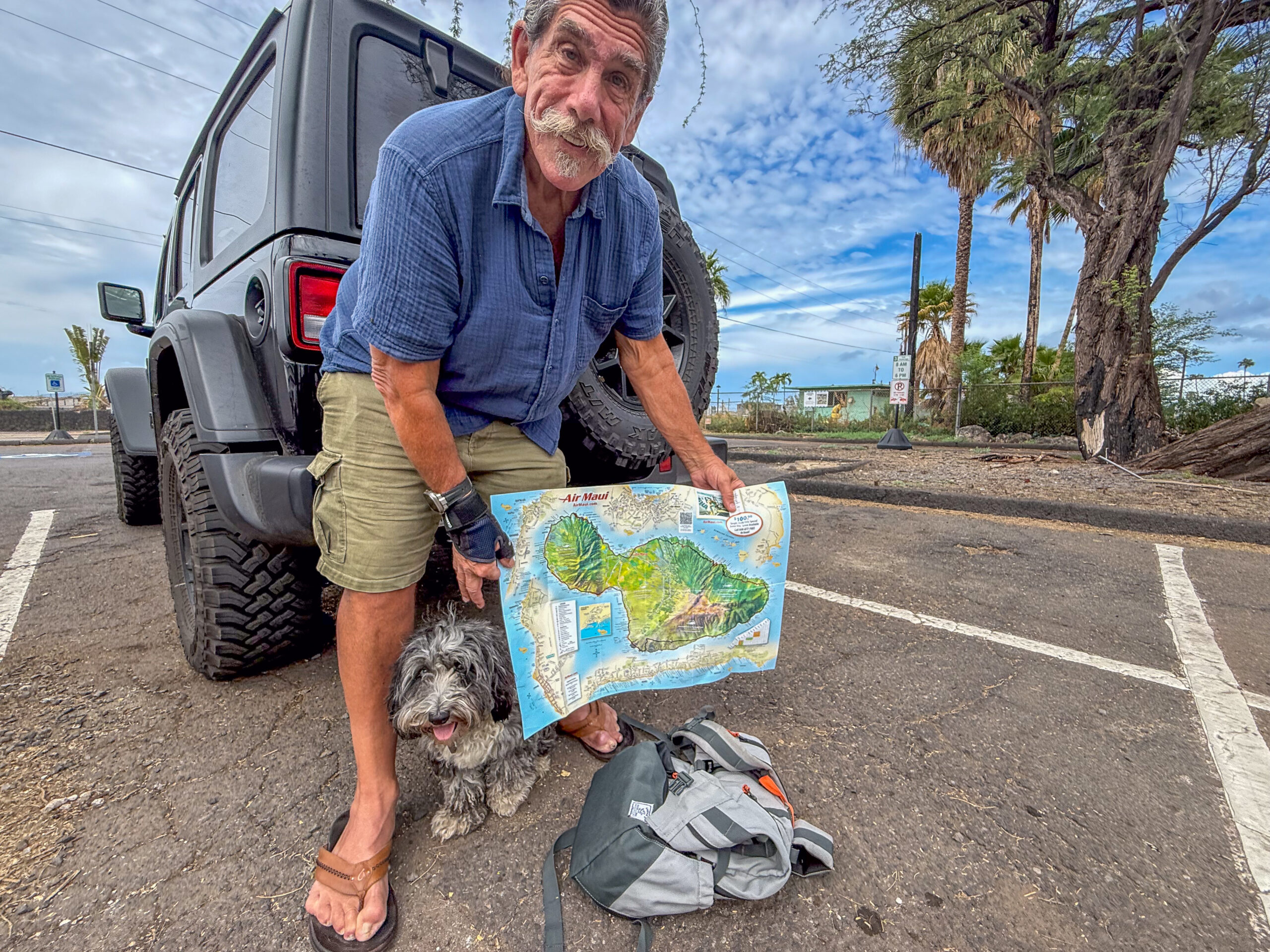 Kevin Thompson and his sheepadoodle Scooby Doo compete a journey around Maui on March 2, 2026. It was split into 34 walks over nearly three months. HJI / Cammy Clark photo