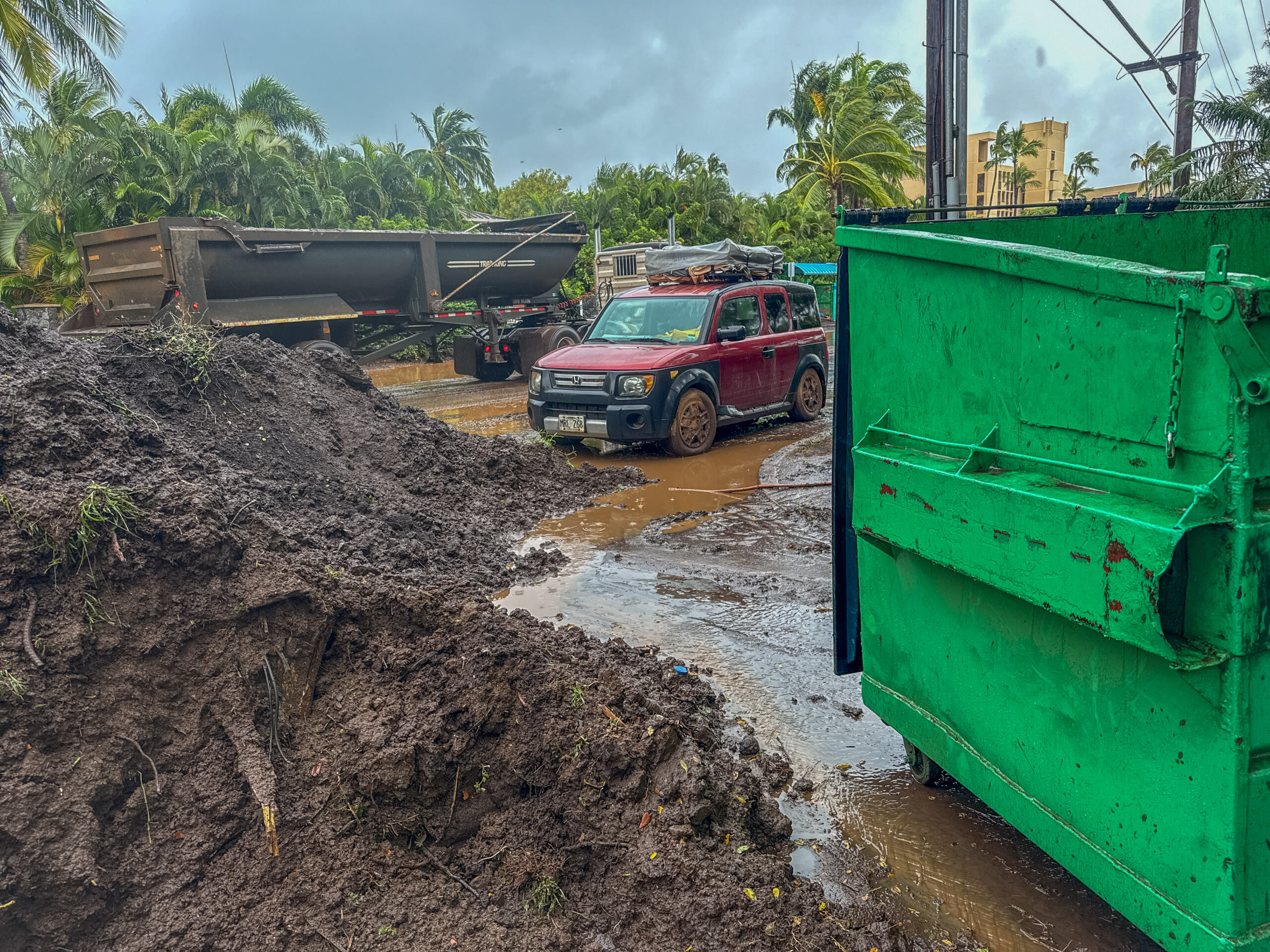 Cleanup took days after flooding on March 13 and 14, 2026, left behind heavy mud that was more than 2 feet deep in some areas of Kīhei. HJI / Cammy Clark photo
