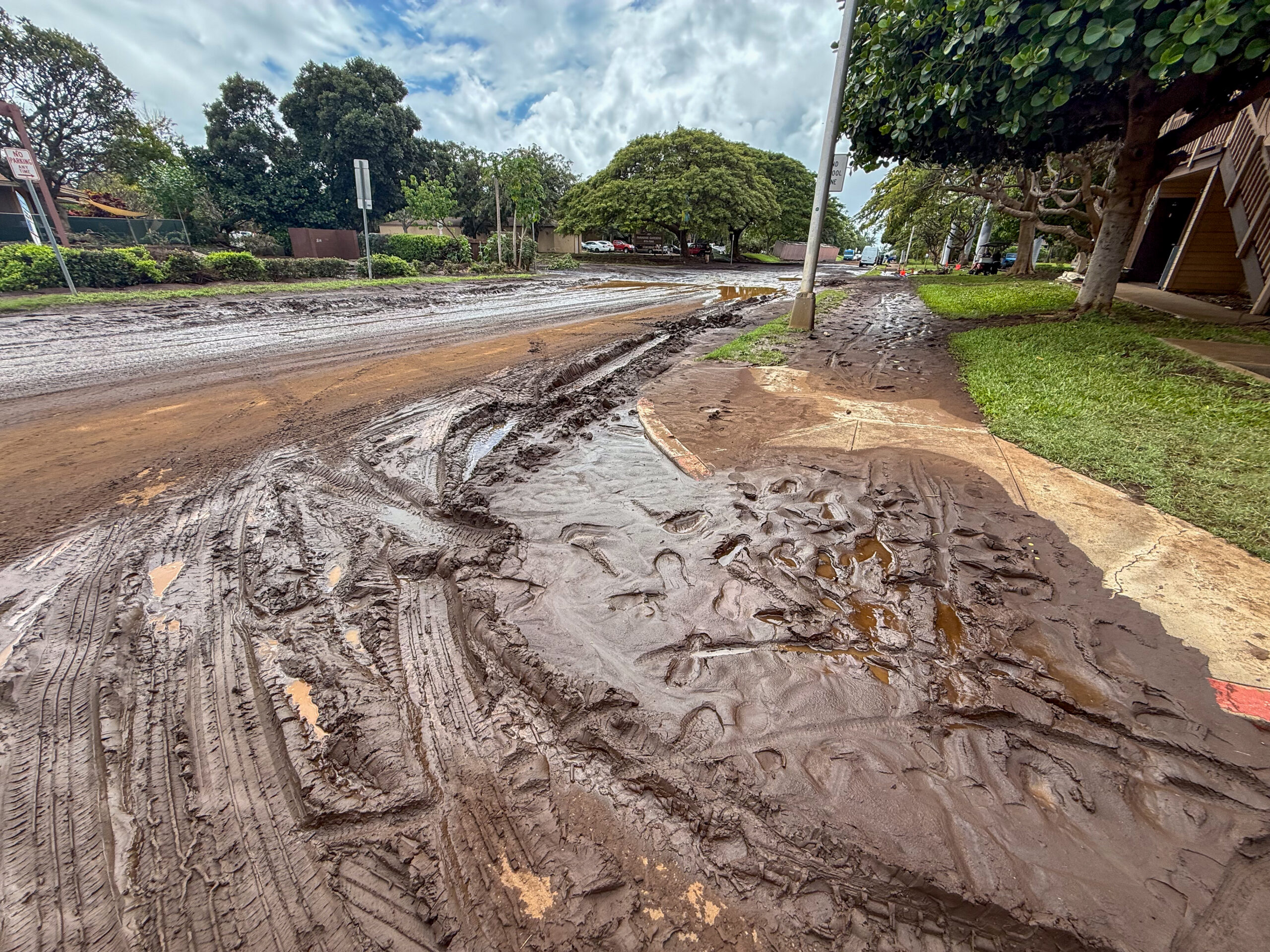 When the floodwaters receded in Kīhei on March 15, 2026, left behind was thick mud — in some places more than 2 feet thick. HJI / Cammy Clark photo
