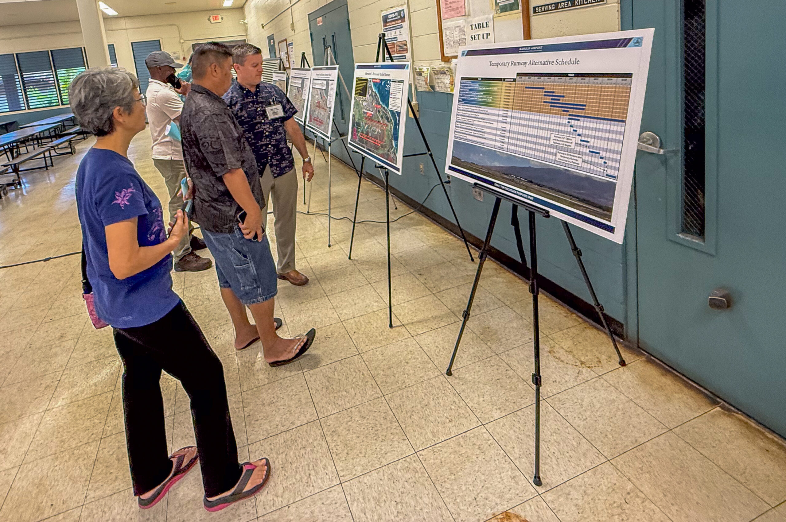 The Hawaiʻi Department of Transportation hosted a public meeting on June 25, 2026 at Maui Waʻena Intermediate School to present the two final options for the Kahului Airport runway project. HJI / Cammy Clark photo