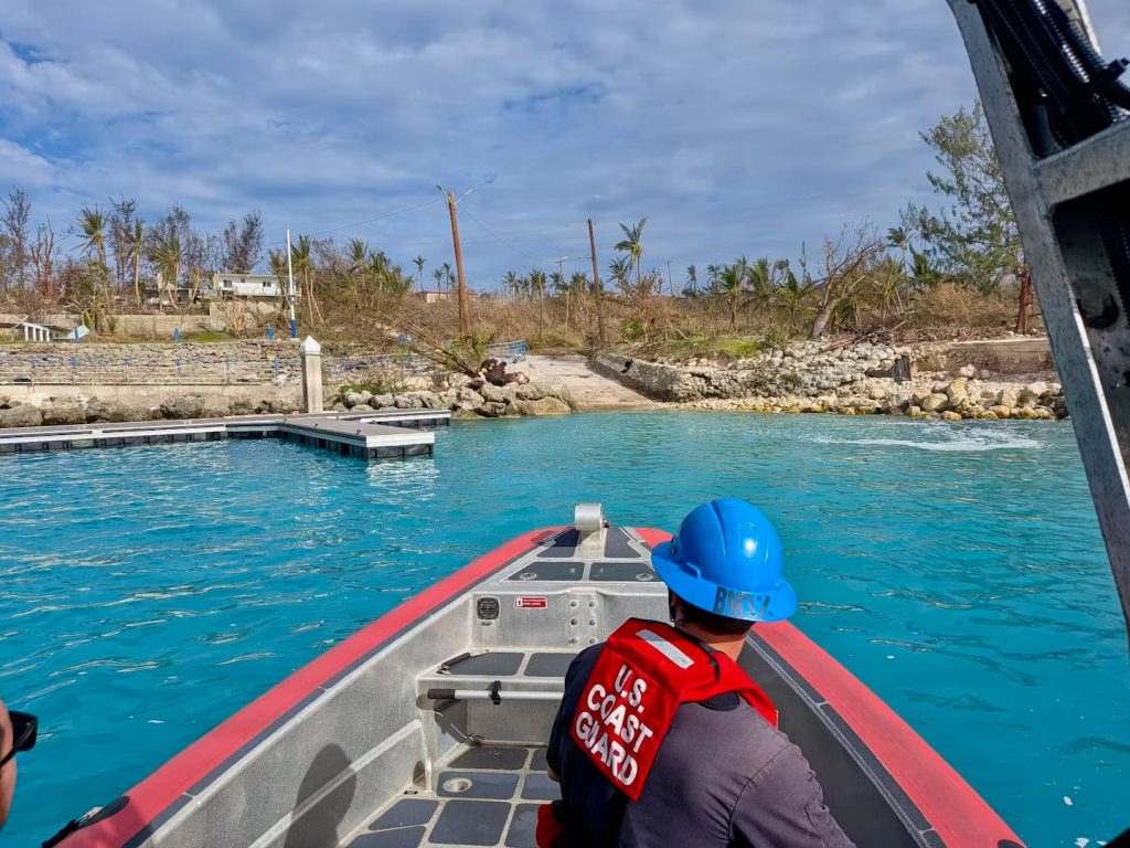 A Coast Guard crew surveys damage left in the wake of Super Typhoon Bavi. PC: US Coast Guard