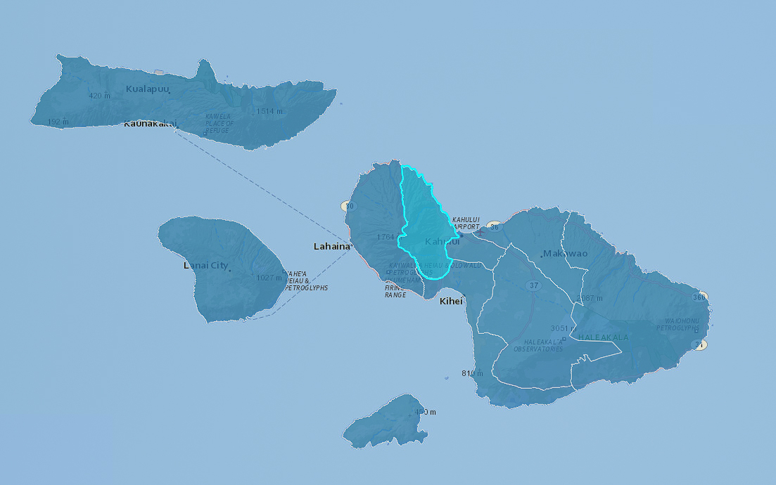 Maui County is divided into nine residencies for County Council. The Wailuku-Waihe'e-Waikapu district is highlighted. (Map: Maui County)